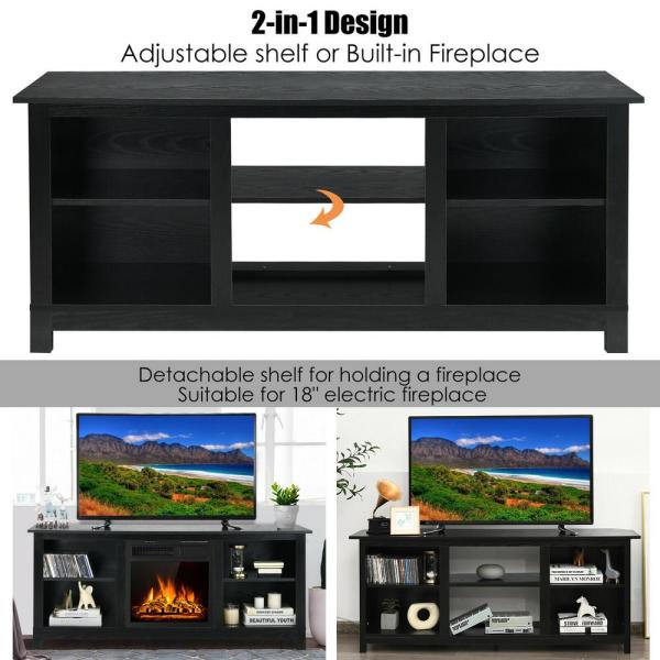 58 in. 2-Tier Fireplace TV Stand W/18 in. 1500W Electric Fireplace 65 in. Black