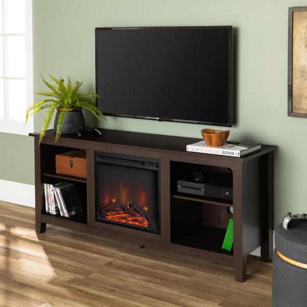 58 in. Rustic Farmhouse Fireplace TV Stand - Espresso