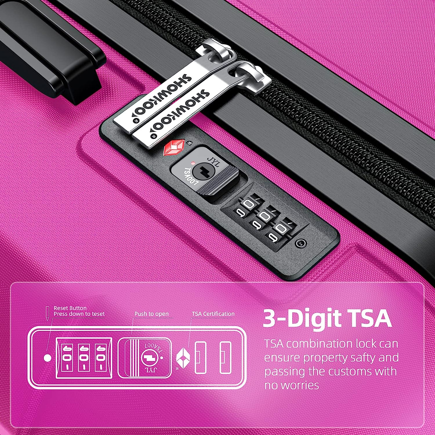Luggage Sets Expandable PC+ABS Durable Suitcase Sets Double Wheels TSA Lock Megenta 3pcs