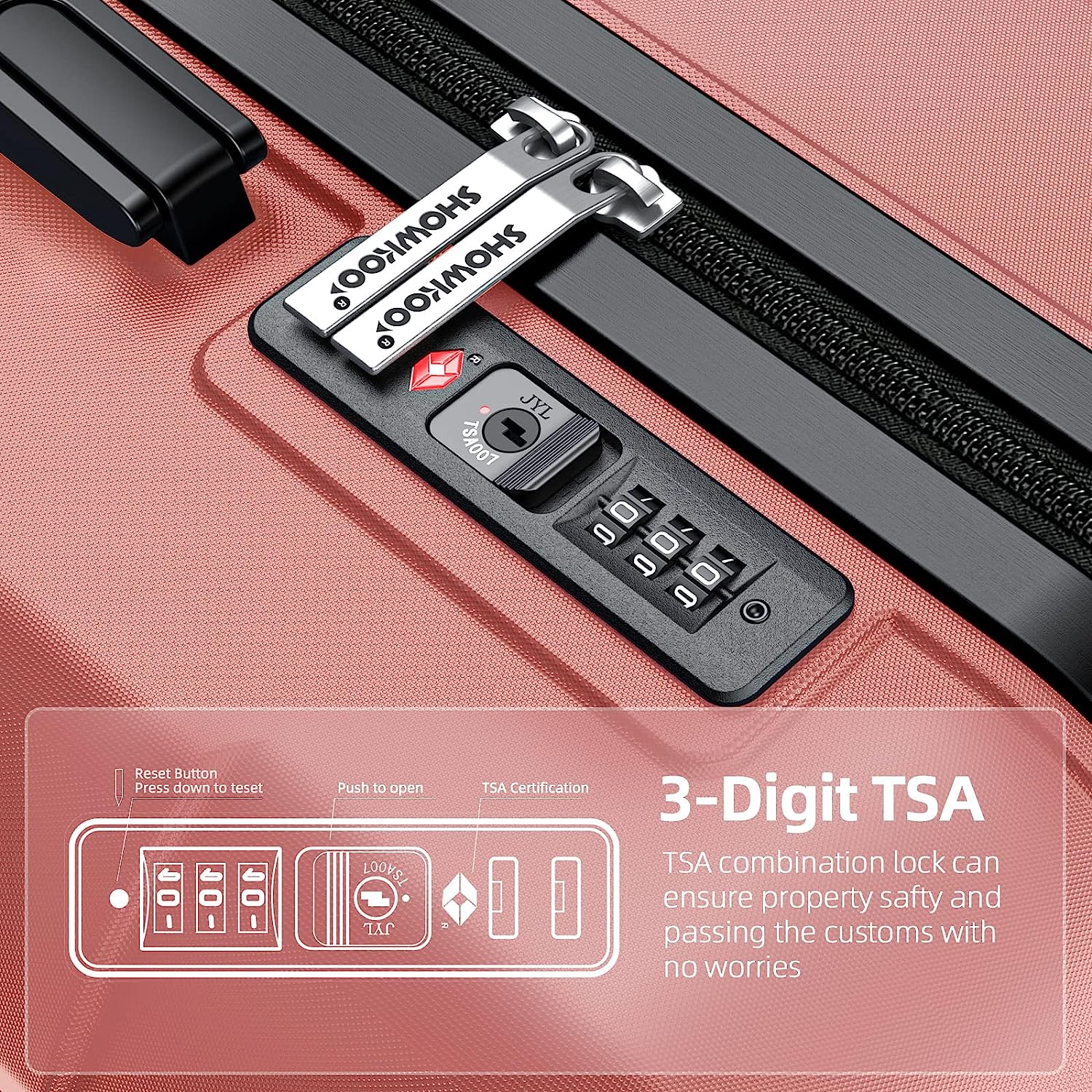 Luggage Sets Expandable PC+ABS Durable Suitcase Sets Double Wheels TSA Lock Rose Gold 3pcs
