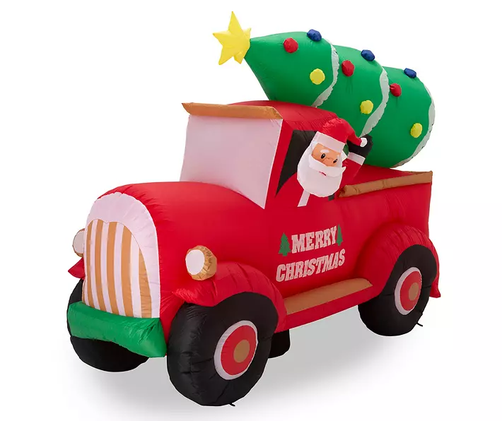 7' Inflatable LED Santa & Pickup Truck