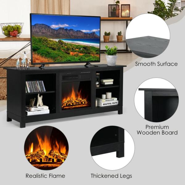 58 in. 2-Tier Fireplace TV Stand W/18 in. 1500W Electric Fireplace 65 in. Black