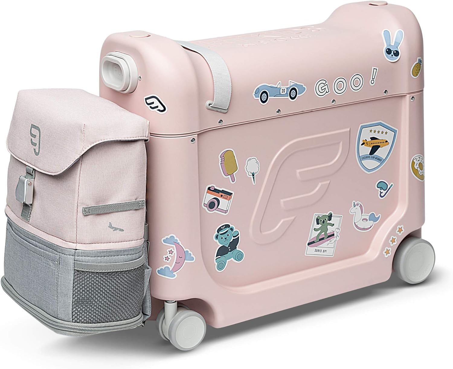 JetKids by Stokke Travel Bundle - Includes Kid's Ride-On Suitcase & In-Flight Bed + Crew BackPack - Best for Ages 3-7