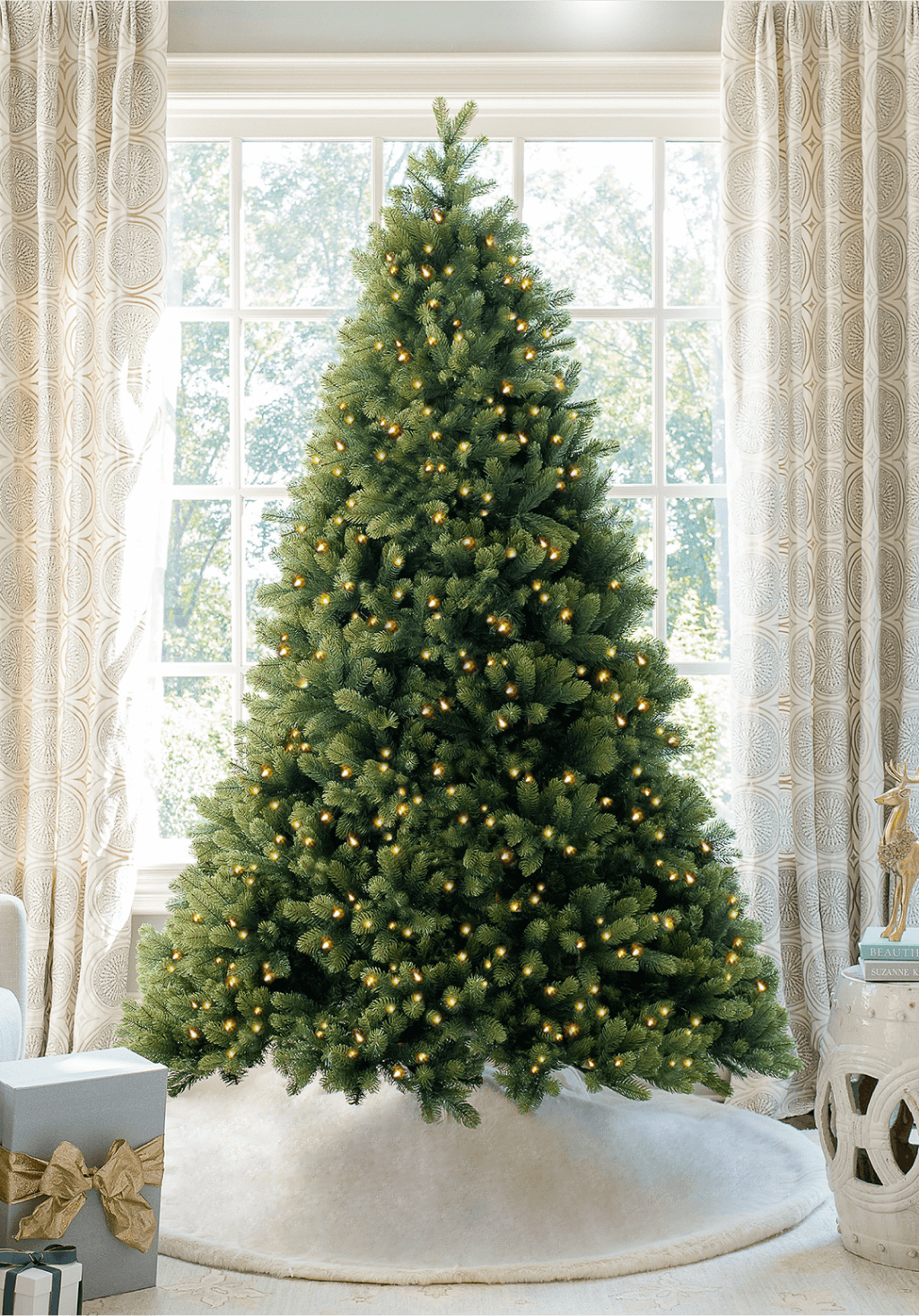 10' Royal Fir Quick-Shape Artificial Christmas Tree with 1600 Warm White & Multi-Color LED Lights