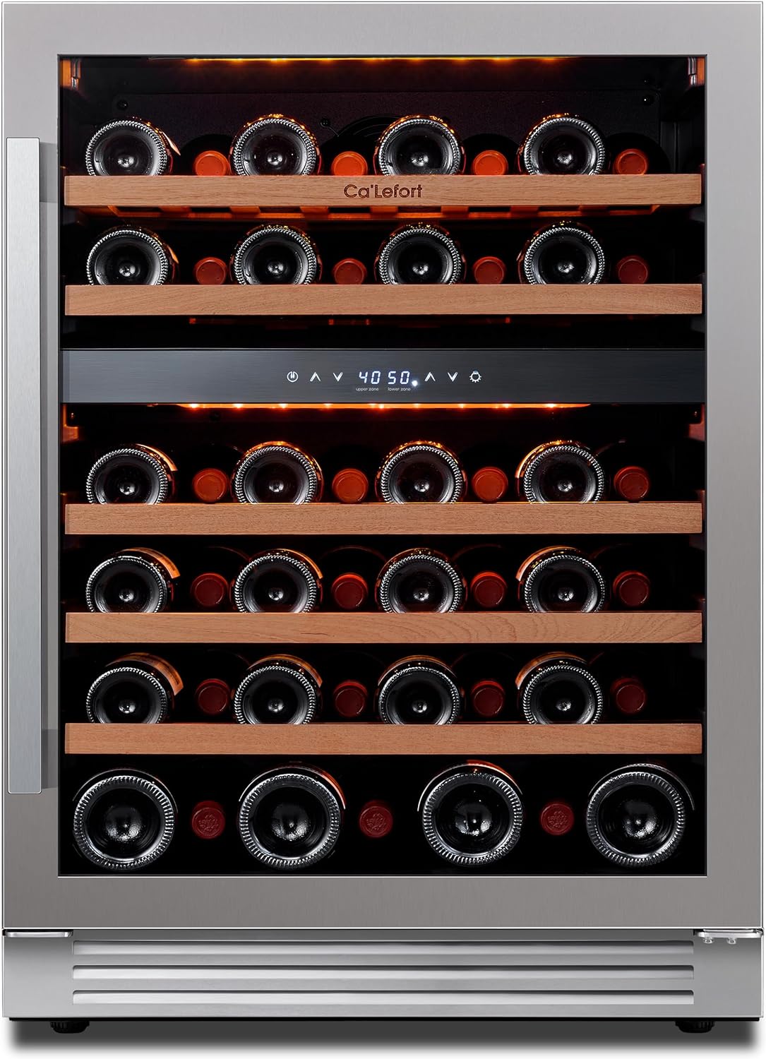 24'' Wine Cooler Refrigerator - 46 Bottle Wine Fridge Dual Zone with Modern Touch Intelligent Digital 40��-65��F Low Noise, Built in or Freestanding Wine Cooler for Home and Kitchen