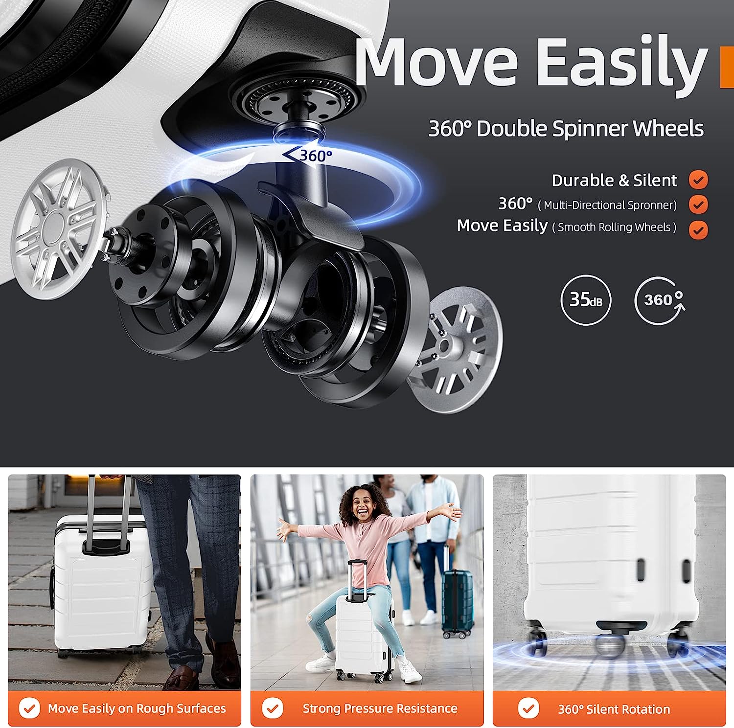 Luggage Sets Expandable PC+ABS Durable Suitcase Sets Double Wheels TSA Lock White 3pcs