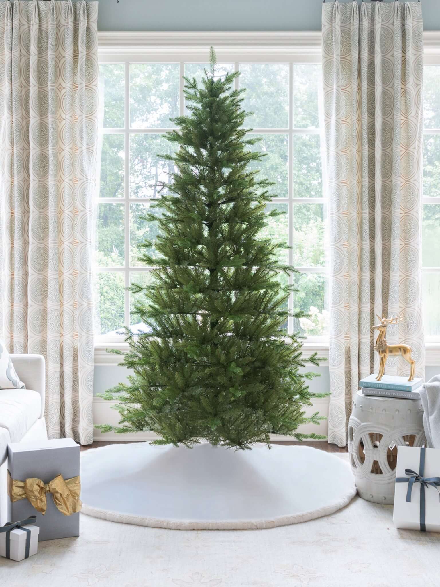 7.5' Alpine Fir Slim Artificial Christmas Tree 650 Warm White Led Lights
