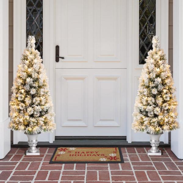 5 ft. Pre-Lit Snow Flocked Pine Artificial Christmas Tree with 150 Warm White Lights (2-Pack)