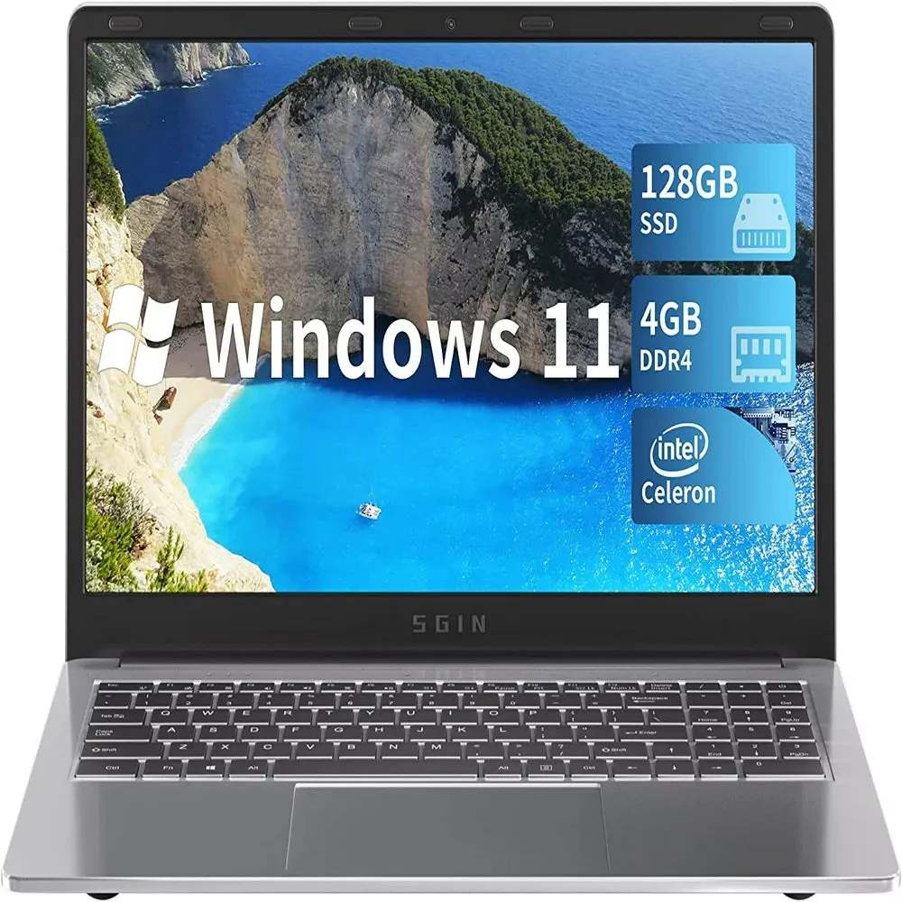 SGIN 15.6Inch Laptop 4GB DDR4 128GB SSD Windows 11 with 4 Core Intel Celeron, Full HD 1920X1080