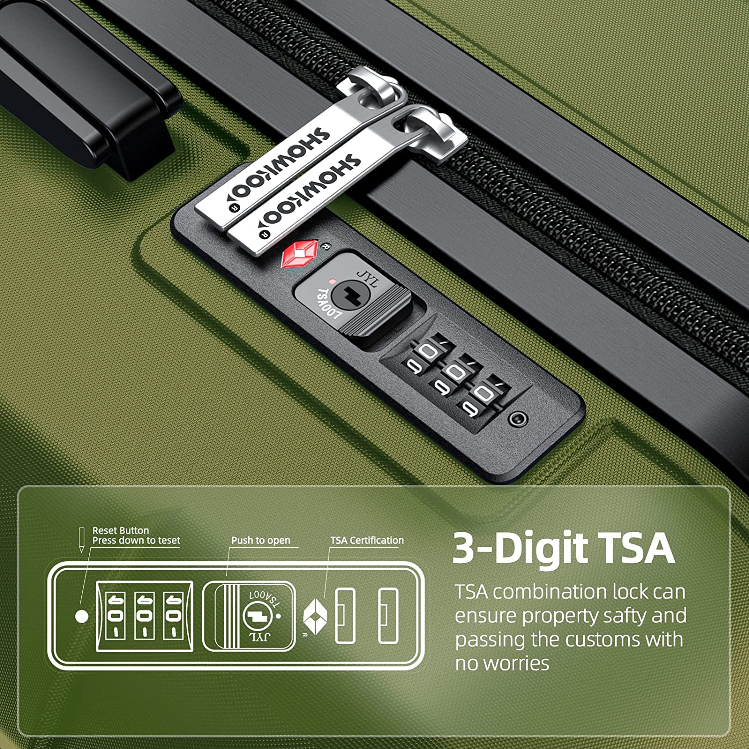 Luggage Sets Expandable PC+ABS Durable Suitcase Double Wheels TSA Lock Olive Green 3pcs­