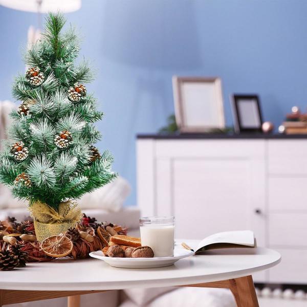24 in. Green Snow Flocked Pine Artificial Christmas Tree with Pine Cone Decoration