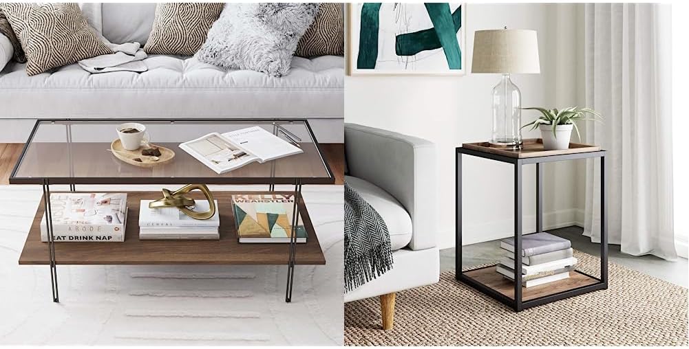 Nathan James Sonia Coffee Table with Storage Shelf, Light Wood/Rattan