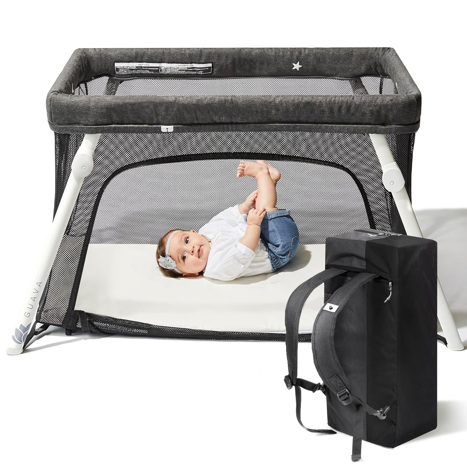 Travel Crib with Lightweight Backpack Design | Certified Baby Safe Portable Crib | Folding Play Yard with Comfy Mattress for Babies & Toddlers | Compact Baby Travel Bed
