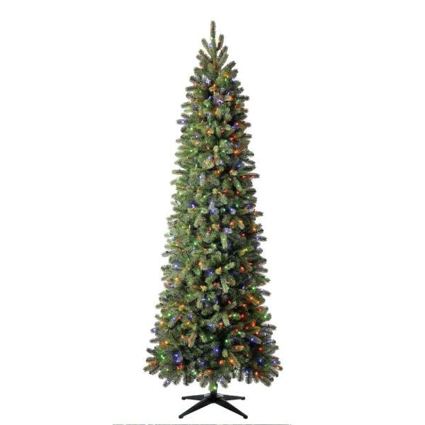9 ft Manchester White Spruce LED Pre-Lit Slim Artificial Christmas Tree with 500 SureBright Color-Changing Mini Lights