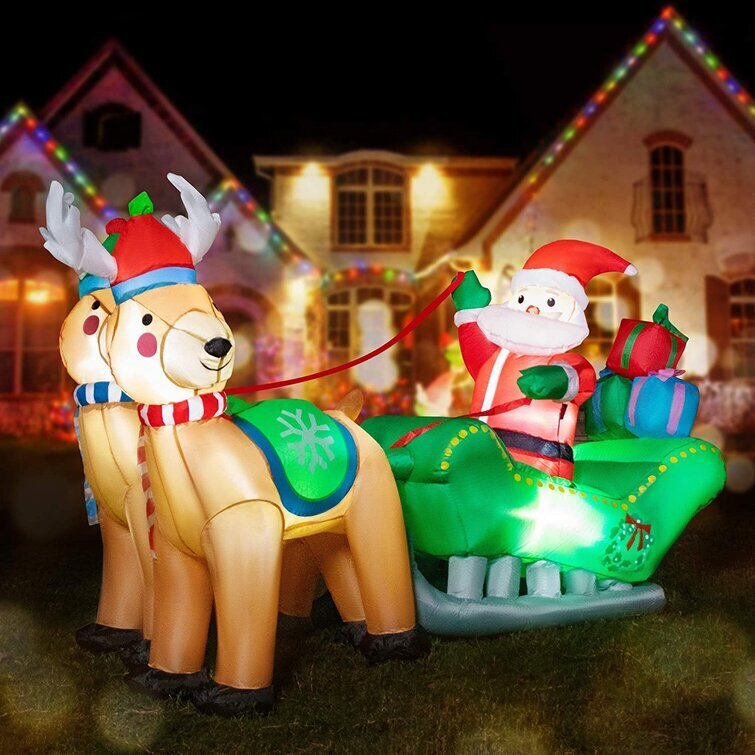 Emila Christmas Inflatable Santa on Sleigh with Reindeers and Gift Boxes