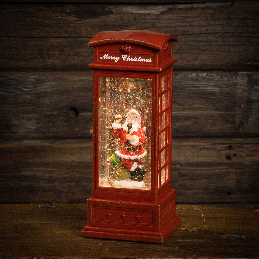 Phone Booth Santa Lighted Water Globe