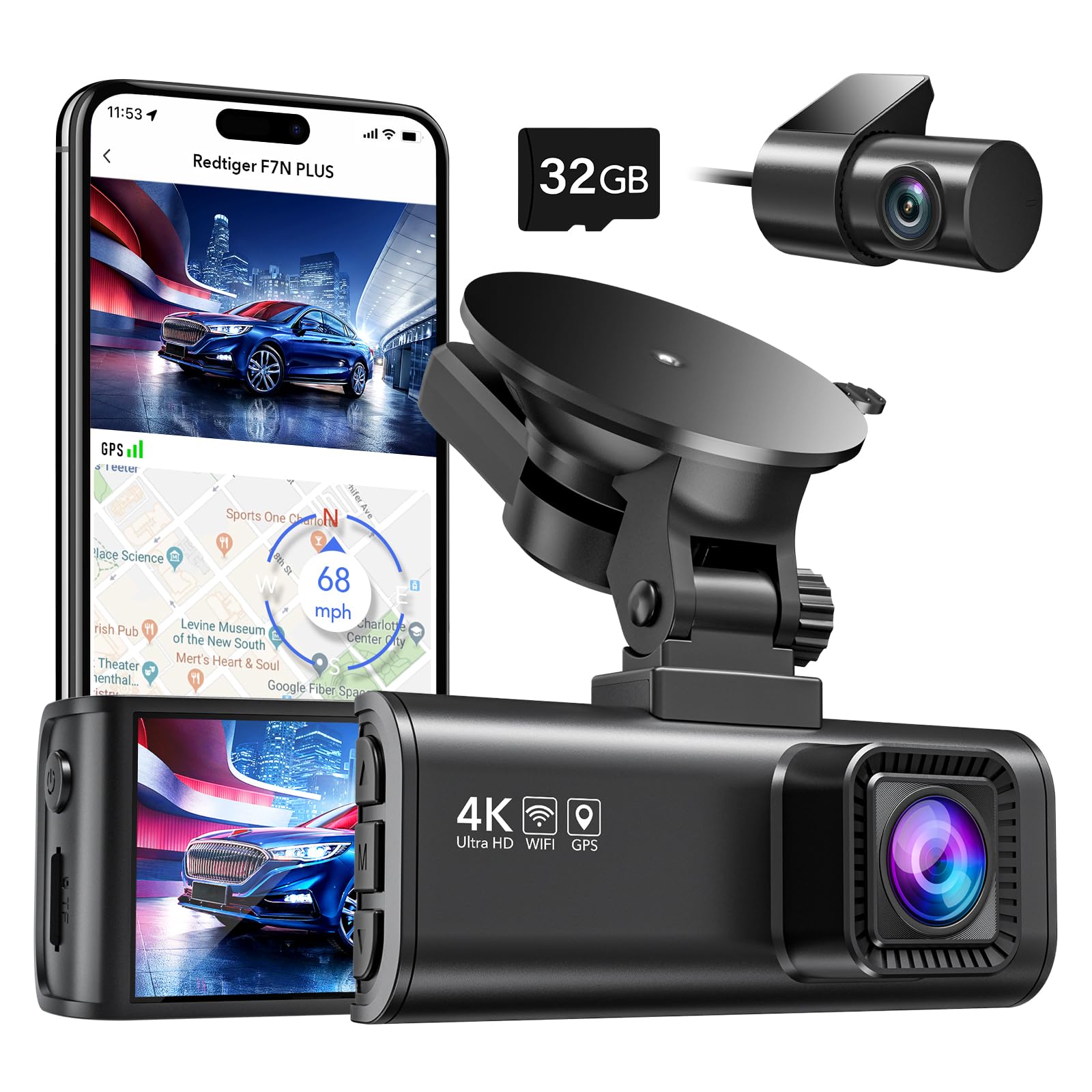 REDTIGER Dash Cam Front Rear, 4K/2.5K Full HD Dash Camera for Cars