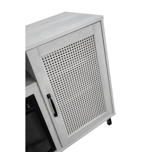 54 in. Saw Cut-Off White TV Stand for TVs up to 60 in. with Electric Fireplace