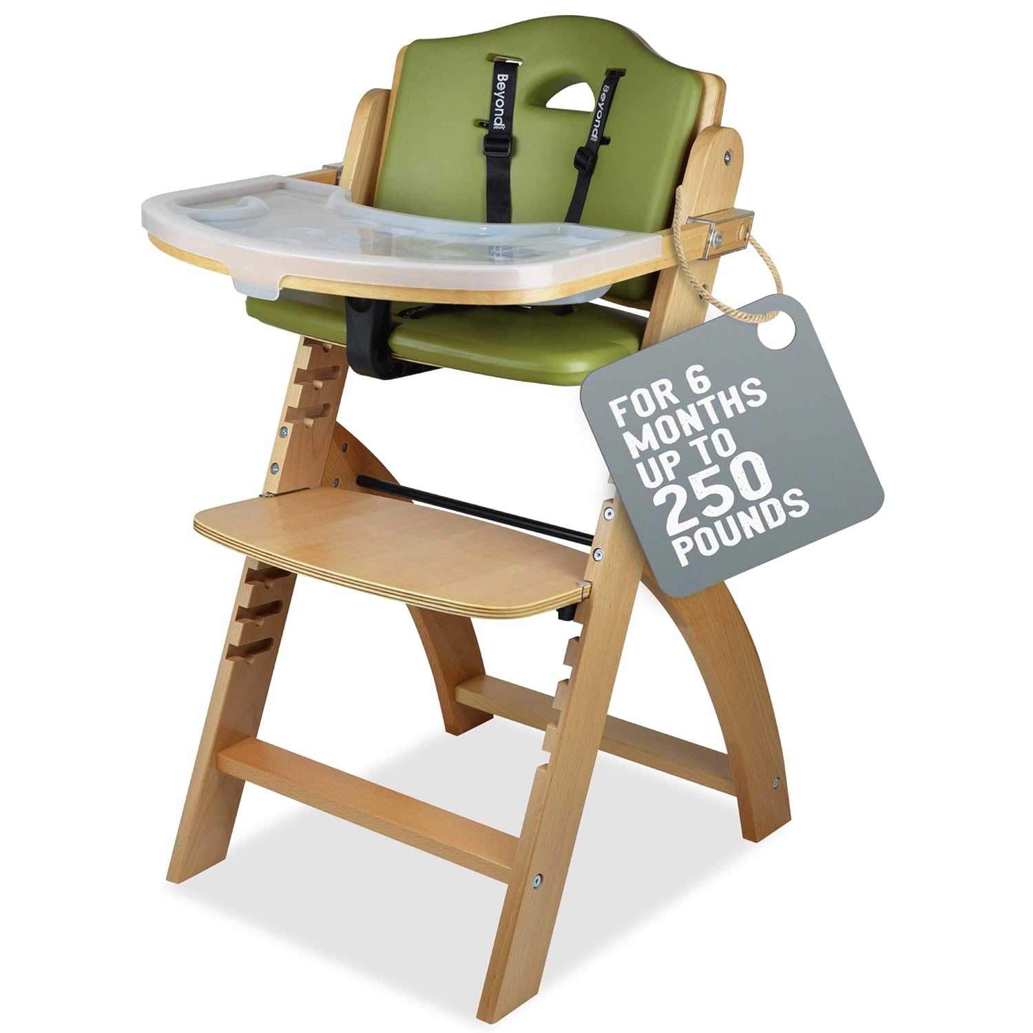 Adjustable High Chair for Babies/Toddlers/6 Months up to 250 Lb - Stain & Water Resistant Natural Wood/Dove Grey Cushion