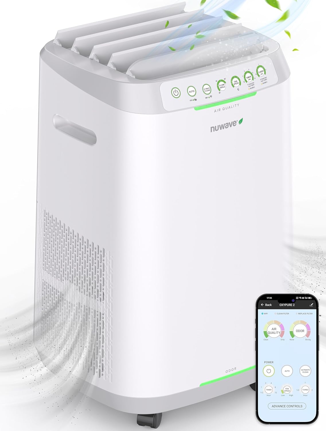 Smart Air Purifiers, ZERO Waste & ZERO Filter Replacements, Covers Up to 2002 Sq.Ft. for Home Large Room Bedroom, 30��, 60��, 90�� Vents, 6 Fan Speeds, Sleep Mode, Timer, white