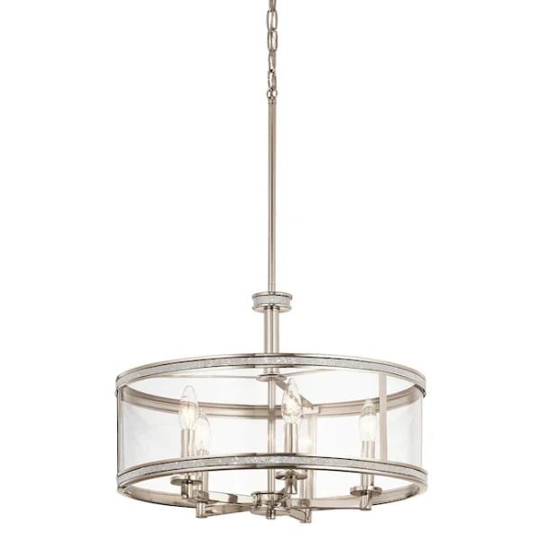 34832 Angelica 5-Light Polished Nickel Modern/Contemporary Clear Glass Drum Pendant Light