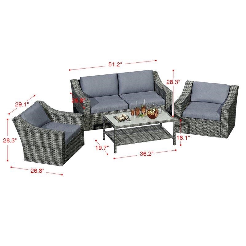 Batholo Wicker/Rattan 4 - Person Seating Group with Cushions