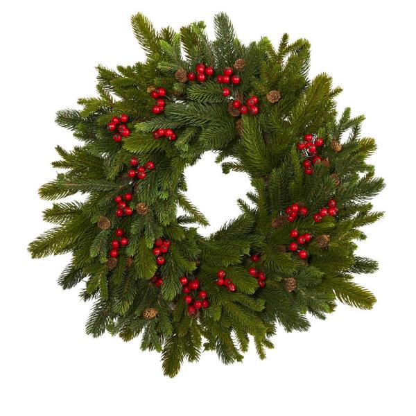 22 in. Pine Pinecone and Berry Artificial Wreath