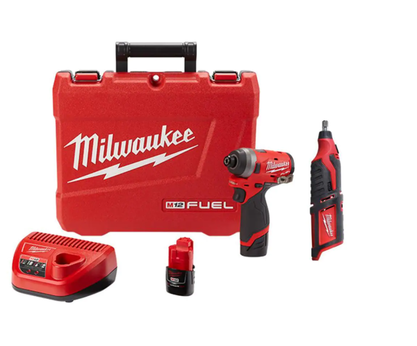2553-22-2460-20 M12  12V Lithium-Ion Brushless Cordless 1/4 in. Hex Impact Driver Kit W/ M12 Rotary Tool