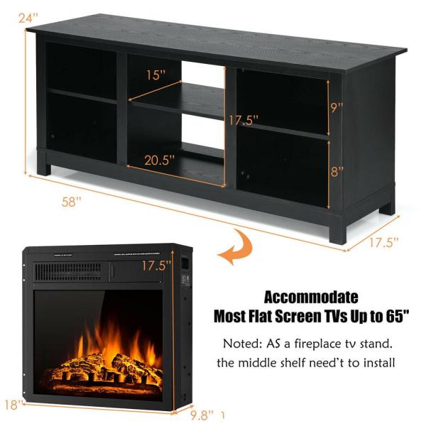 58 in. 2-Tier Fireplace TV Stand W/18 in. 1500W Electric Fireplace 65 in. Black