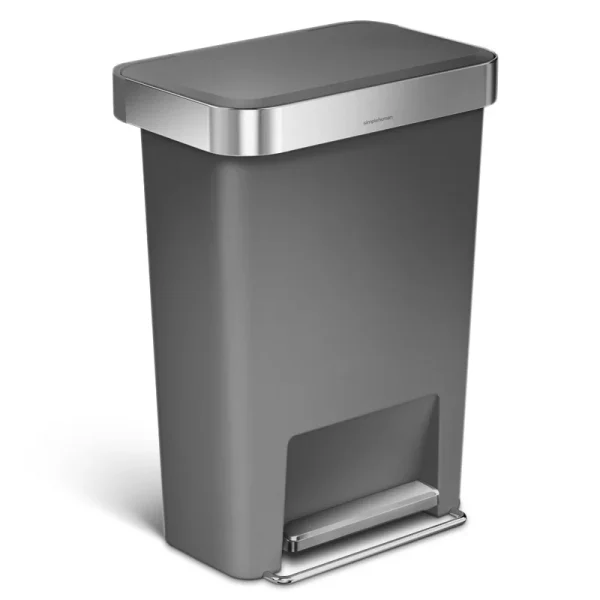 45 Liter / 12 Gallon Rectangular Kitchen Step Trash Can with Soft-Close Lid, Grey Plastic