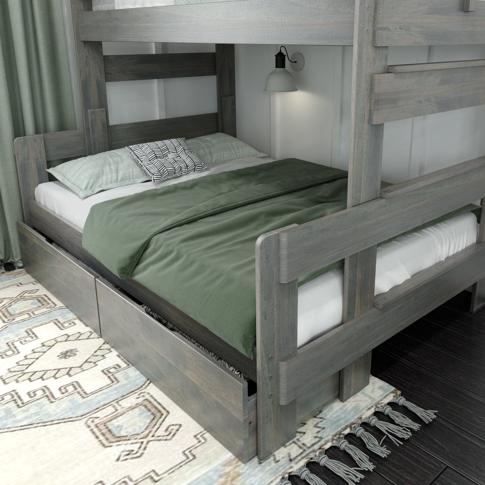 🎄Store Closing Sale💖Modern Farmhouse Twin over Full Bunk Bed with Storage Drawers