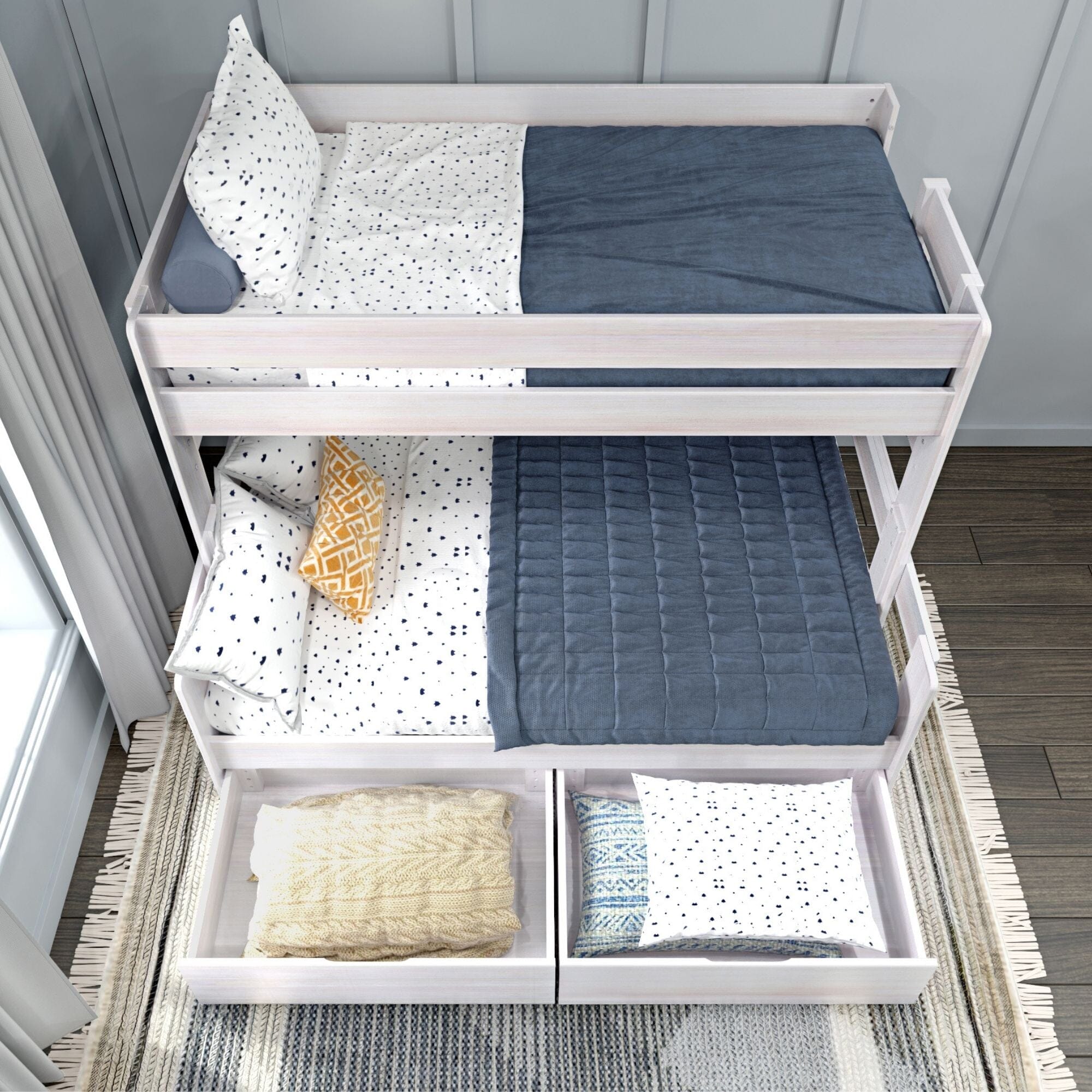 🎄Store Closing Sale💖Modern Farmhouse Twin over Full Bunk Bed with Storage Drawers