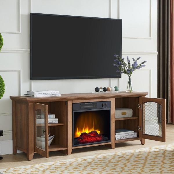 56 in. Media Electric Fireplace with Arch Doors in Rustic Barn Wood