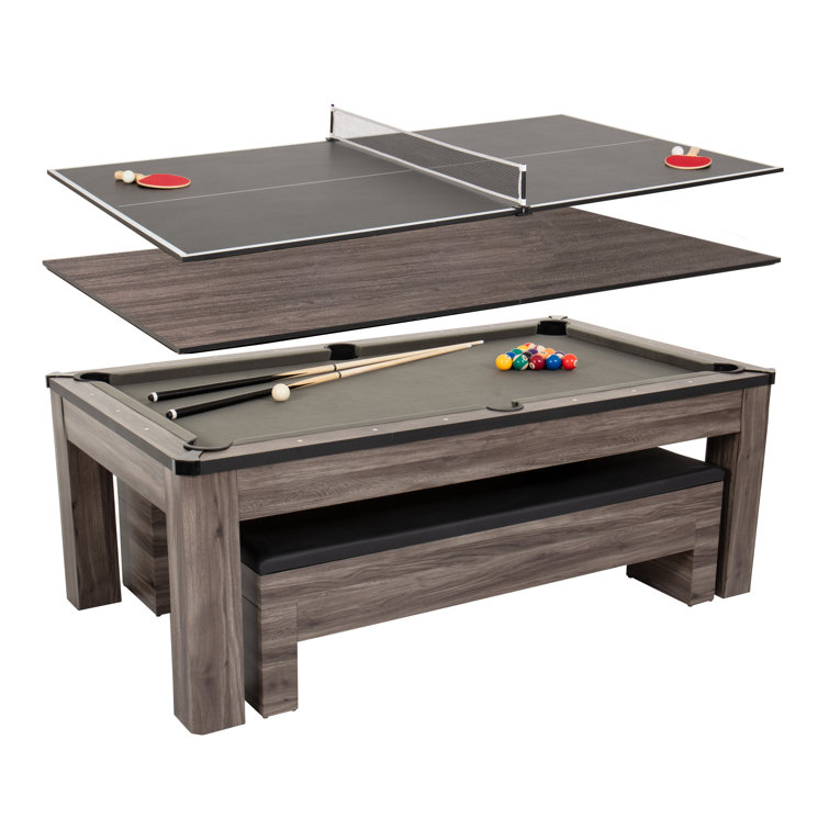 7�� 3-in-1 Combination Table Includes Billiards, Table Tennis, & Dining Table