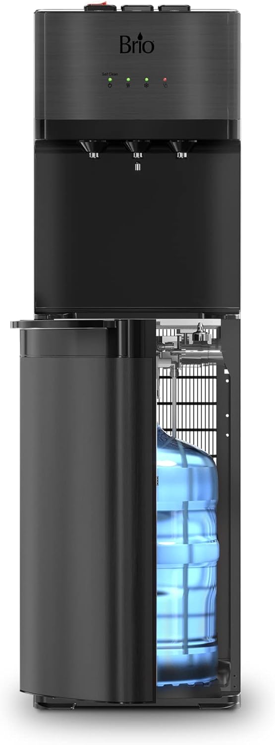 Self Cleaning Bottom Loading Water Cooler Water Dispenser �C Black Stainless Steel - 3 Temperature Settings - Hot, Room & Cold Water