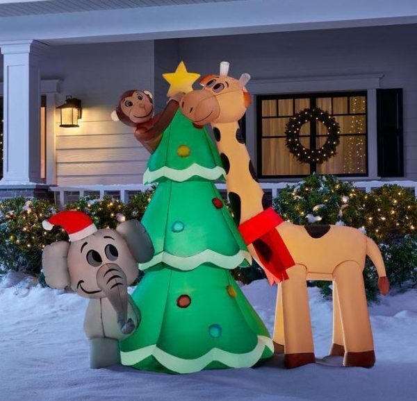 6 ft inflatable giraffe and elephant with tree scene