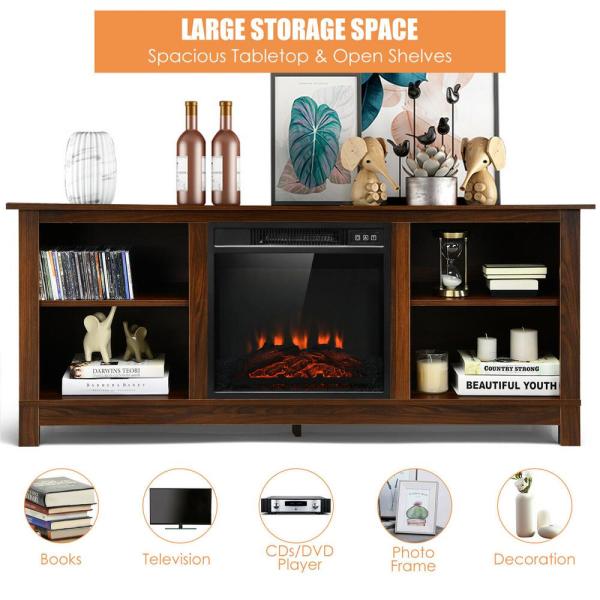 58 in. Fireplace TV Stand with 18 in. 1400-Watt Electric Fireplace 65 in. Walnut (2-Tier)