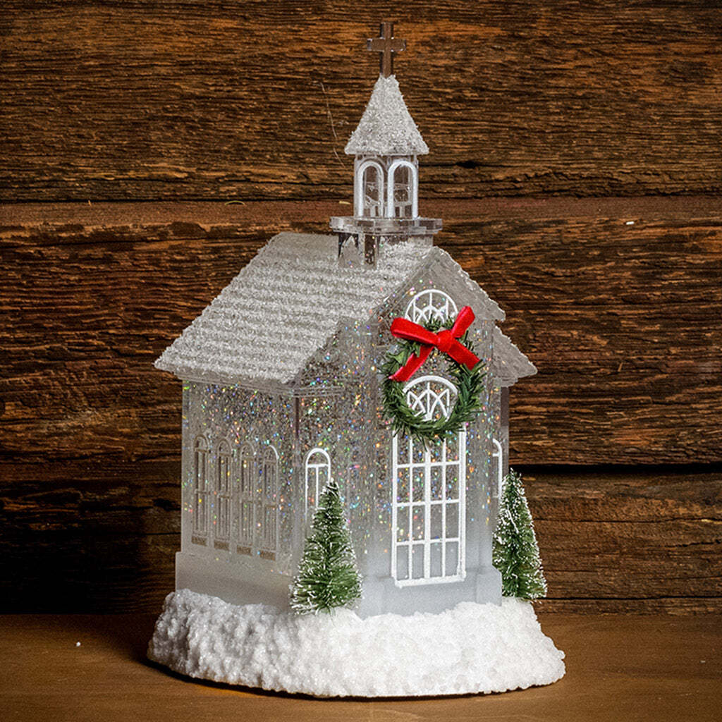 Winter Peace Church Lighted Water Globe