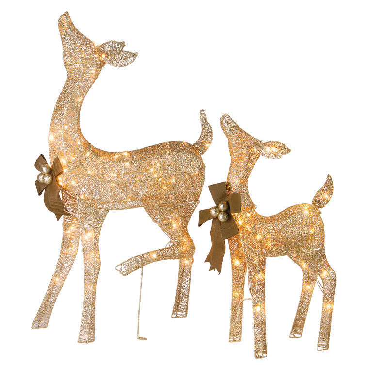 Fawn and Doe Decoration Figurine Lighted Display Set
