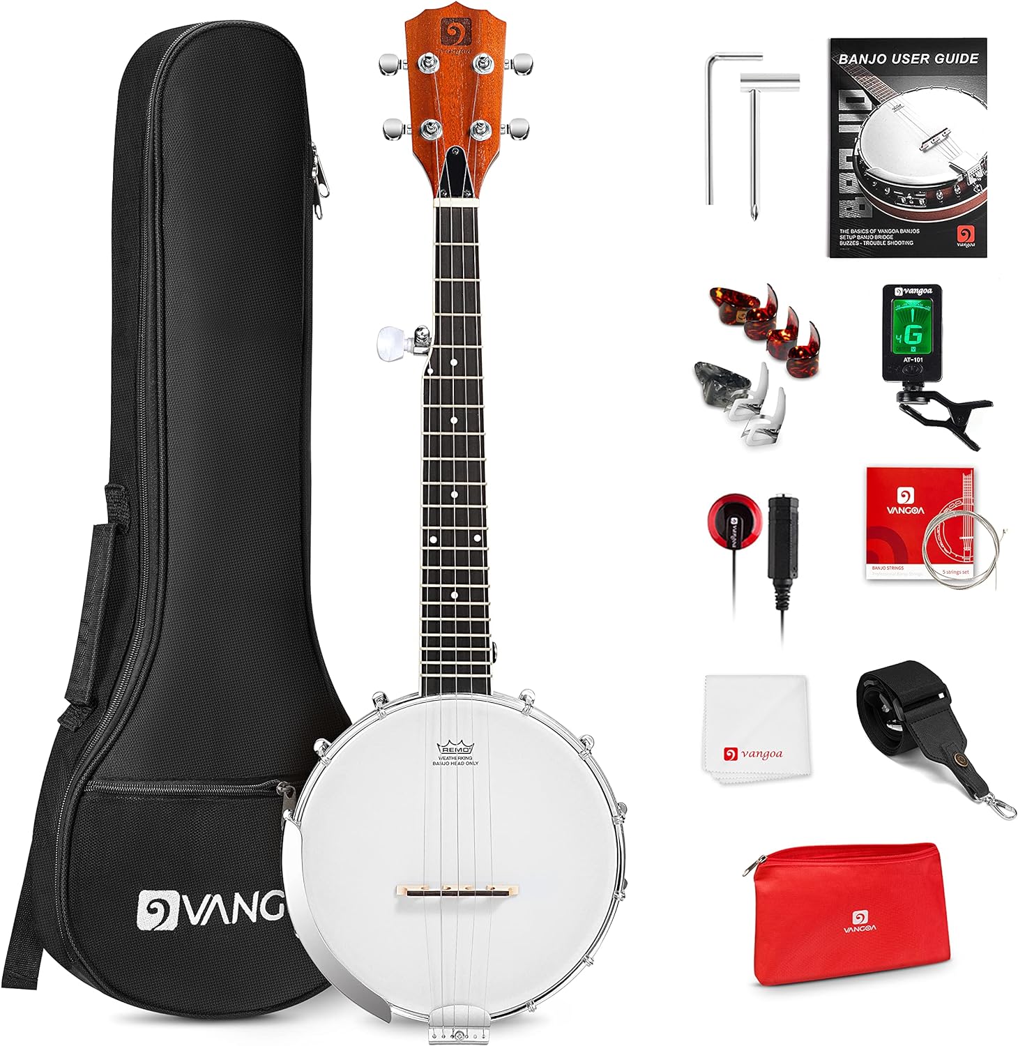 String Banjo 26 Inch, MINI Travel Banjo, Banjo Beginner Kit with Remo Head, Open Back & Closed Solid Back with beginner Kit, Comfortable Carrying Bag