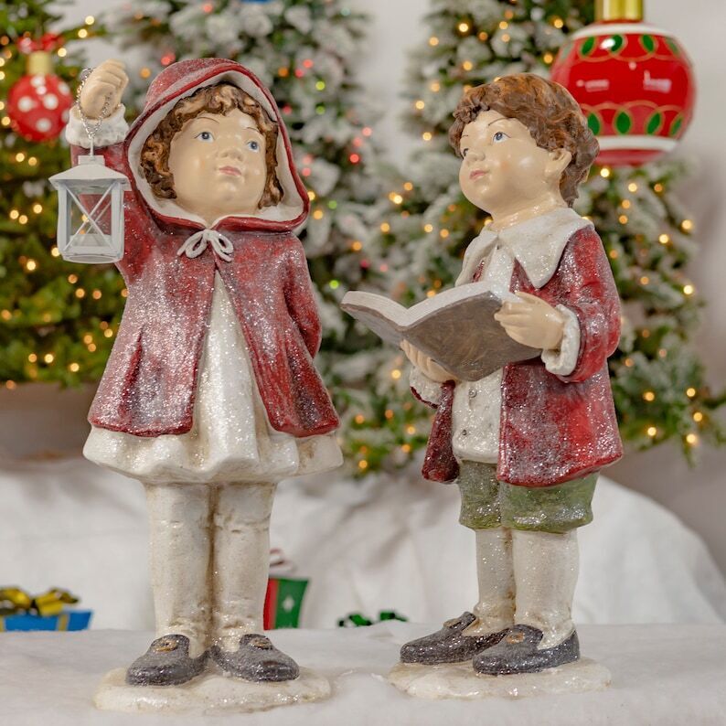 Set of 2 Christmas couple with Book & Lantern