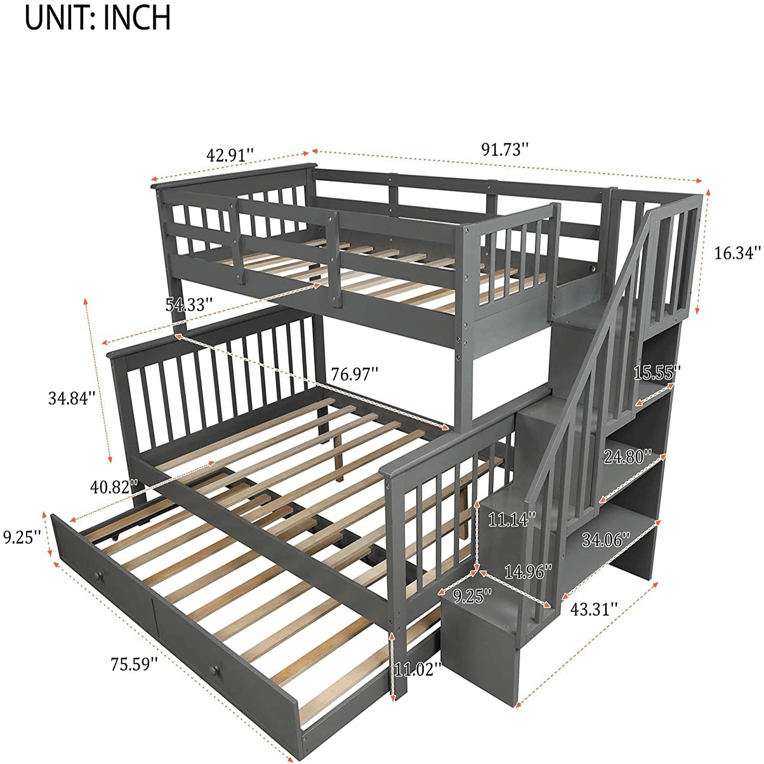 🎄Store Closing Sale💖twin-over-full-bunk-bed-with-and-guard-rail