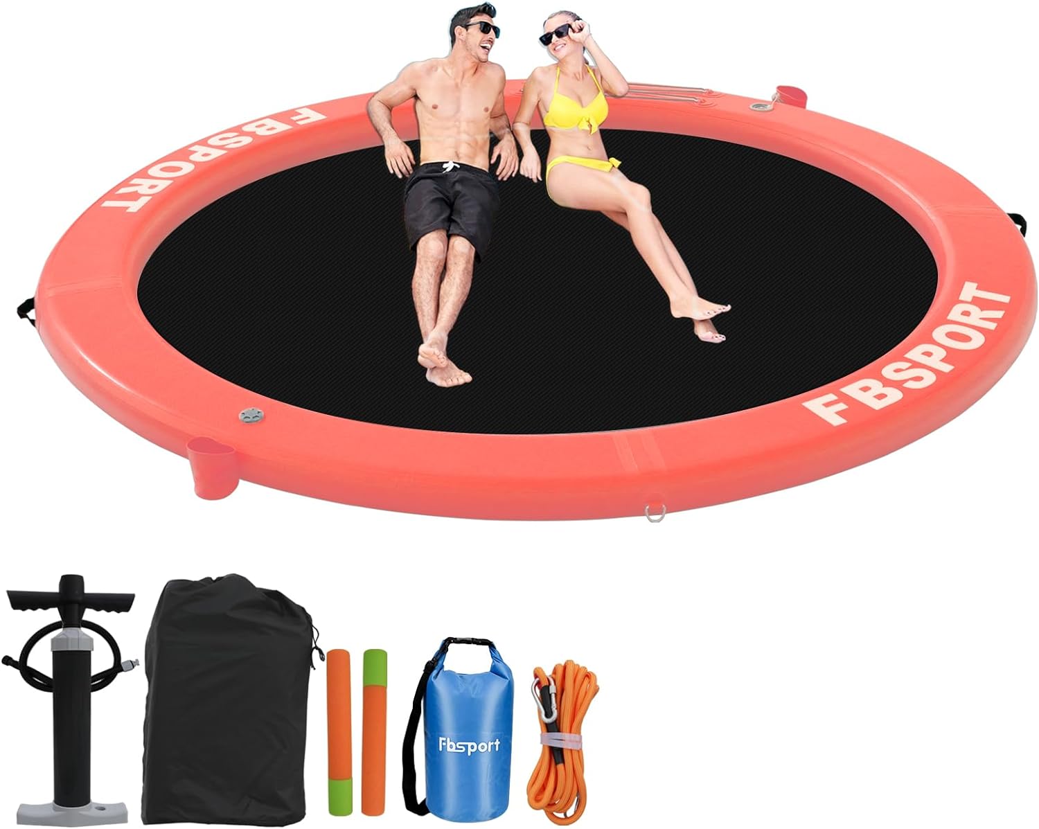 Inflatable Dock Floating Platform, 8ft Inflatable Water Hammock Floating Deck for Lake W/Cupholder, Round Floating Ring Float Ring, Pool Float Raft Lounger Island Platform Pad