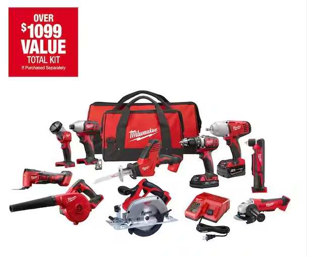 M18 18V Lithium-Ion Cordless Combo Kit (10-Tool) with (2) Batteries, Charger and (2) Tool Bags