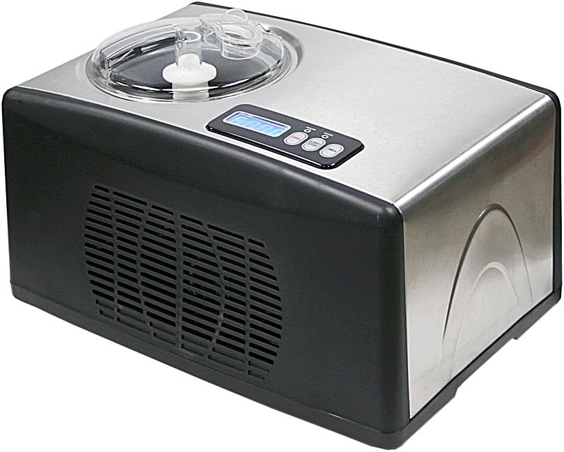 Automatic Ice Cream Maker 1.6 Quart Capacity Stainless Steel, with Built-in Compressor, no pre-Freezing, LCD Digital Display, Timer, One Size, Black