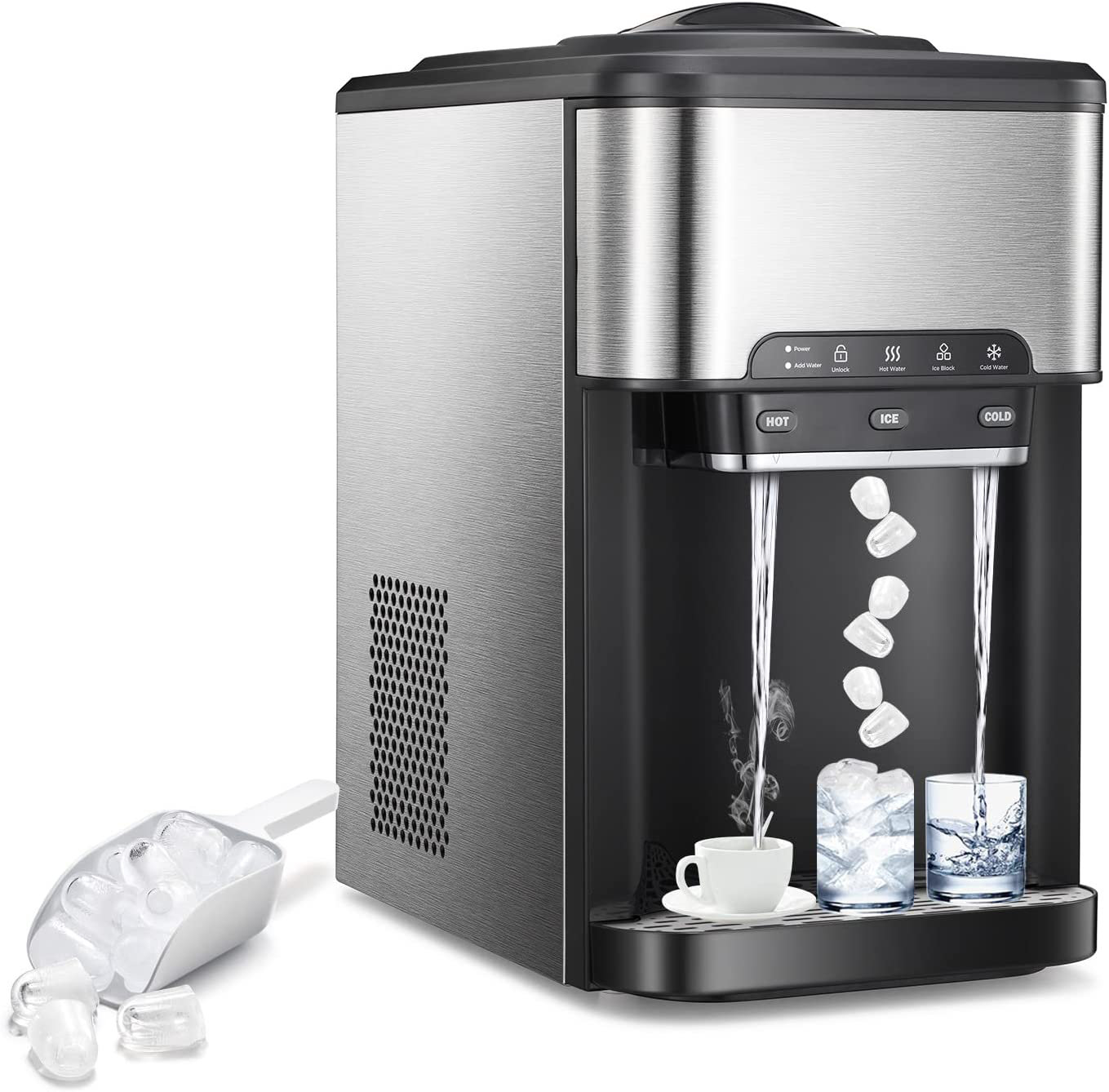 3 in 1 Countertop Water Cooler Dispenser with Ice Maker |  Ice making time 6-13 minutes