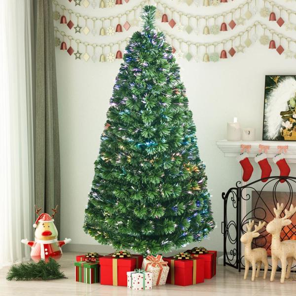 7.5 ft. Multi-Colored Fiber Optic Pre-Lit Artificial Christmas Tree with Lights and Foldable Stand, 370 Tips