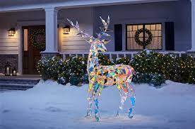 Sparkling Modern Angular lridescent Reindeer andSnowman Statues