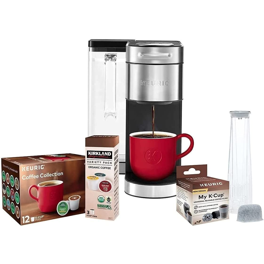 Keurig K-Supreme Plus C Single Serve Coffee Maker with Multi-stream Technology Incudes 15 K-Cup Pods, Water Filter + Handle, My K-Cupu00ae Universal Reusable Coffee Filter