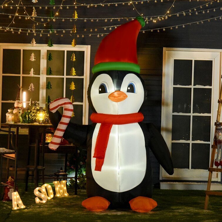 Penguin Holding Candy Cane Christmas Inflatable